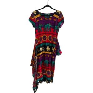 Jessica Howard Wrap Dress Womens Size 6 Multi Elephant Tribal Print Short Sleeve